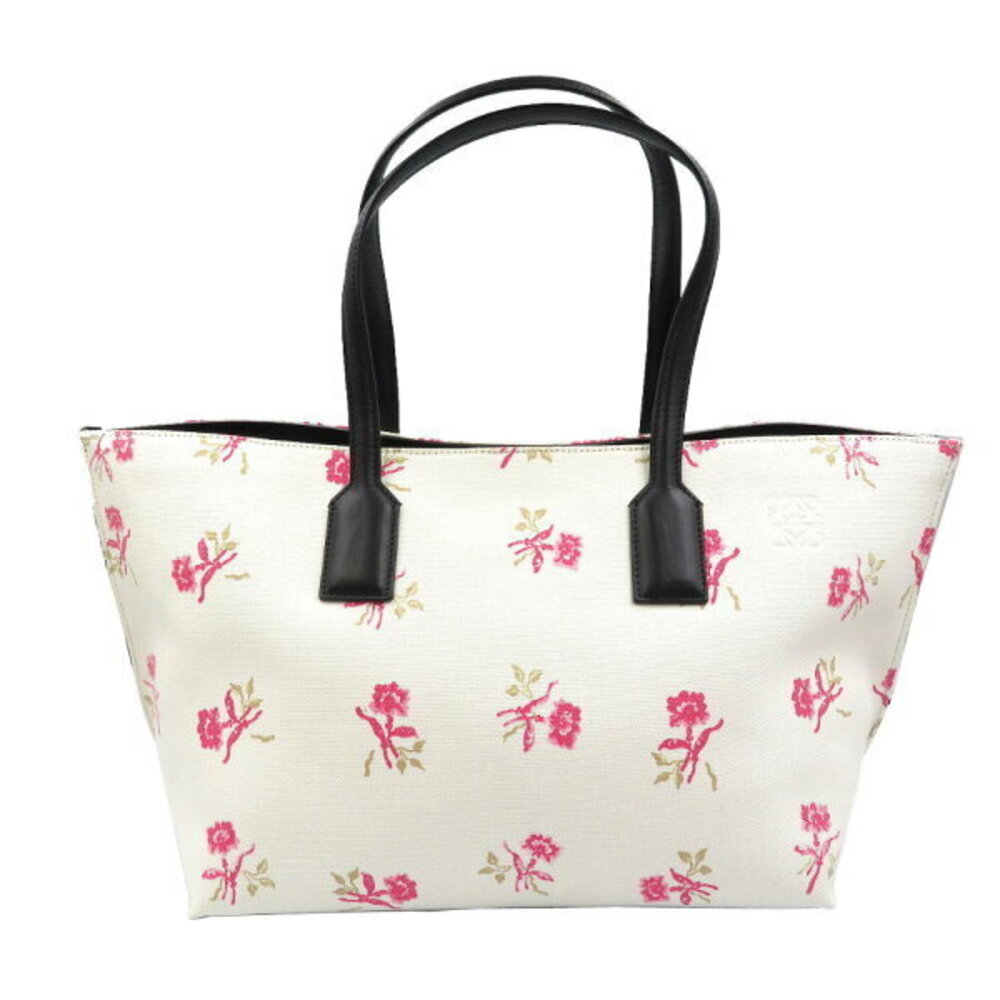 Loewe Floral Flower canvas leather tote bag white pink black